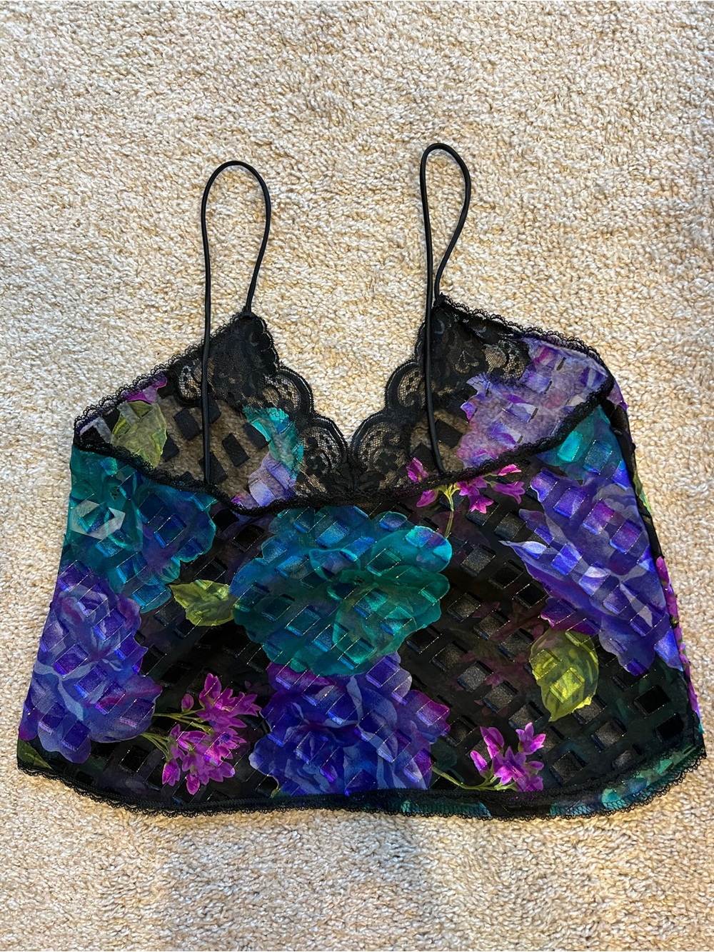 Vintage Floral Sheer Lace Cami Y2K Mesh Fairycore Tank Top M - Picture 3 of 7